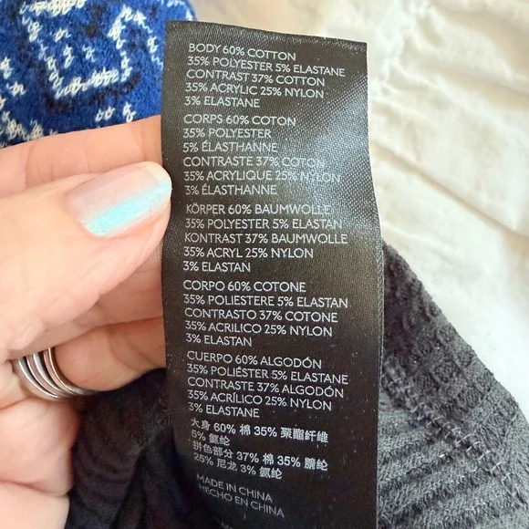 Free People We The Free Nikki Layering Top Bandana Sleeve Thermal Blue XS - Picture 11 of 11